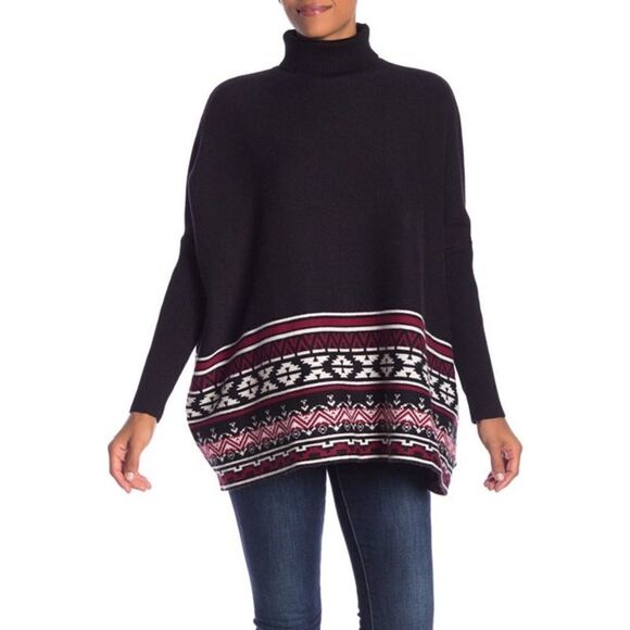 JOSEPH A Patterned Turtleneck Poncho Sweater Sz M - Picture 1 of 7